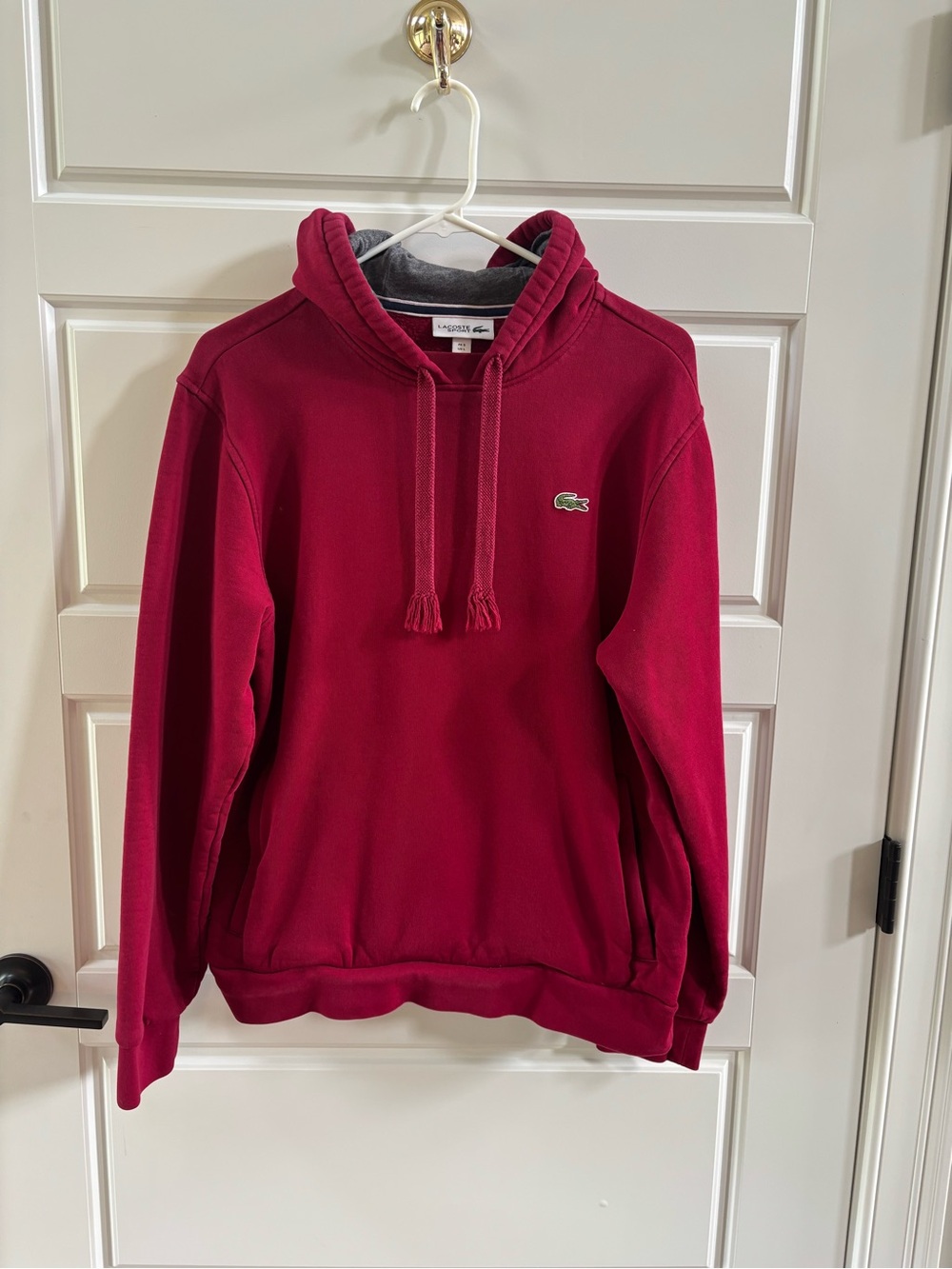 Lacoste Sport Fleece Pullover Hoodie Red Size Large Embroidered Croc Logo